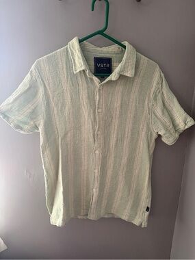Men's Light Green Short-Sleeve Button-Up Shirt 100% cotton xl